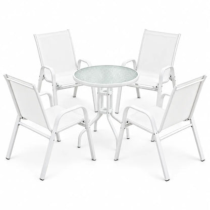 Gardeon 5PC Bistro Set Outdoor Table and Chairs Stackable Patio Furniture White - Image 4