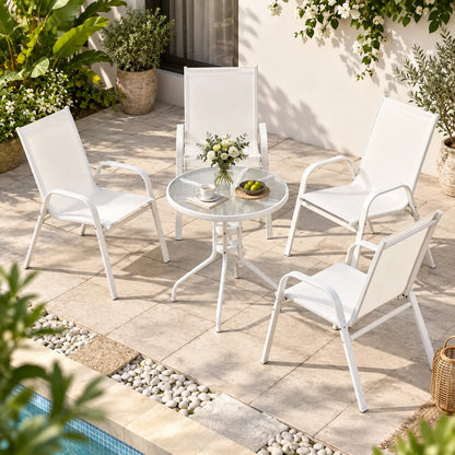 Gardeon 5PC Bistro Set Outdoor Table and Chairs Stackable Patio Furniture White - Image 5