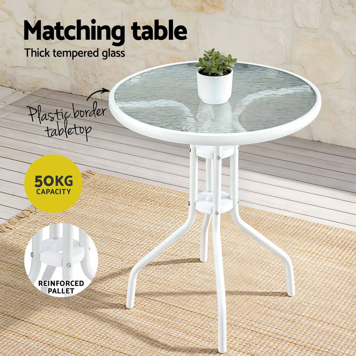 Gardeon 5PC Bistro Set Outdoor Table and Chairs Stackable Patio Furniture White - Image 7