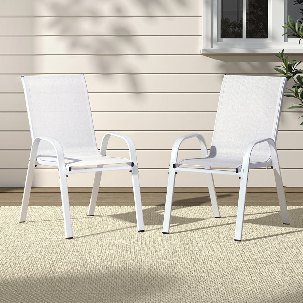 Gardeon 2PC Outdoor Dining Chairs Stackable Lounge Chair Patio Furniture White - Image 7