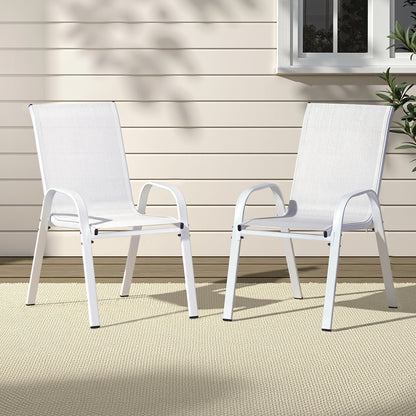 Gardeon 2PC Outdoor Dining Chairs Stackable Lounge Chair Patio Furniture White - Image 7