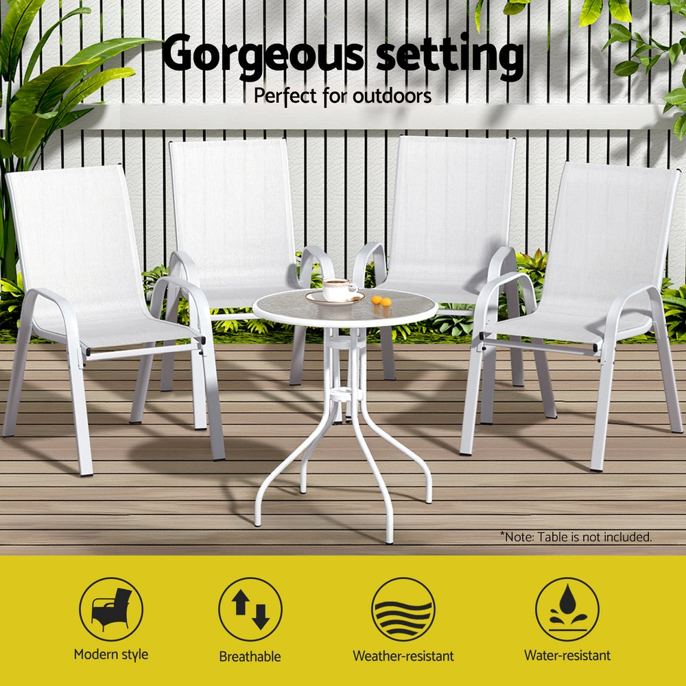 Gardeon 4PC Outdoor Dining Chairs Stackable Lounge Chair Patio Furniture White - Image 4