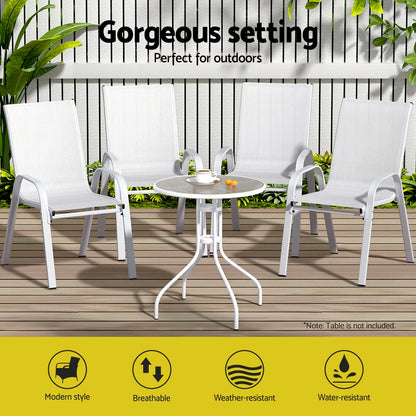Gardeon 4PC Outdoor Dining Chairs Stackable Lounge Chair Patio Furniture White - Image 4