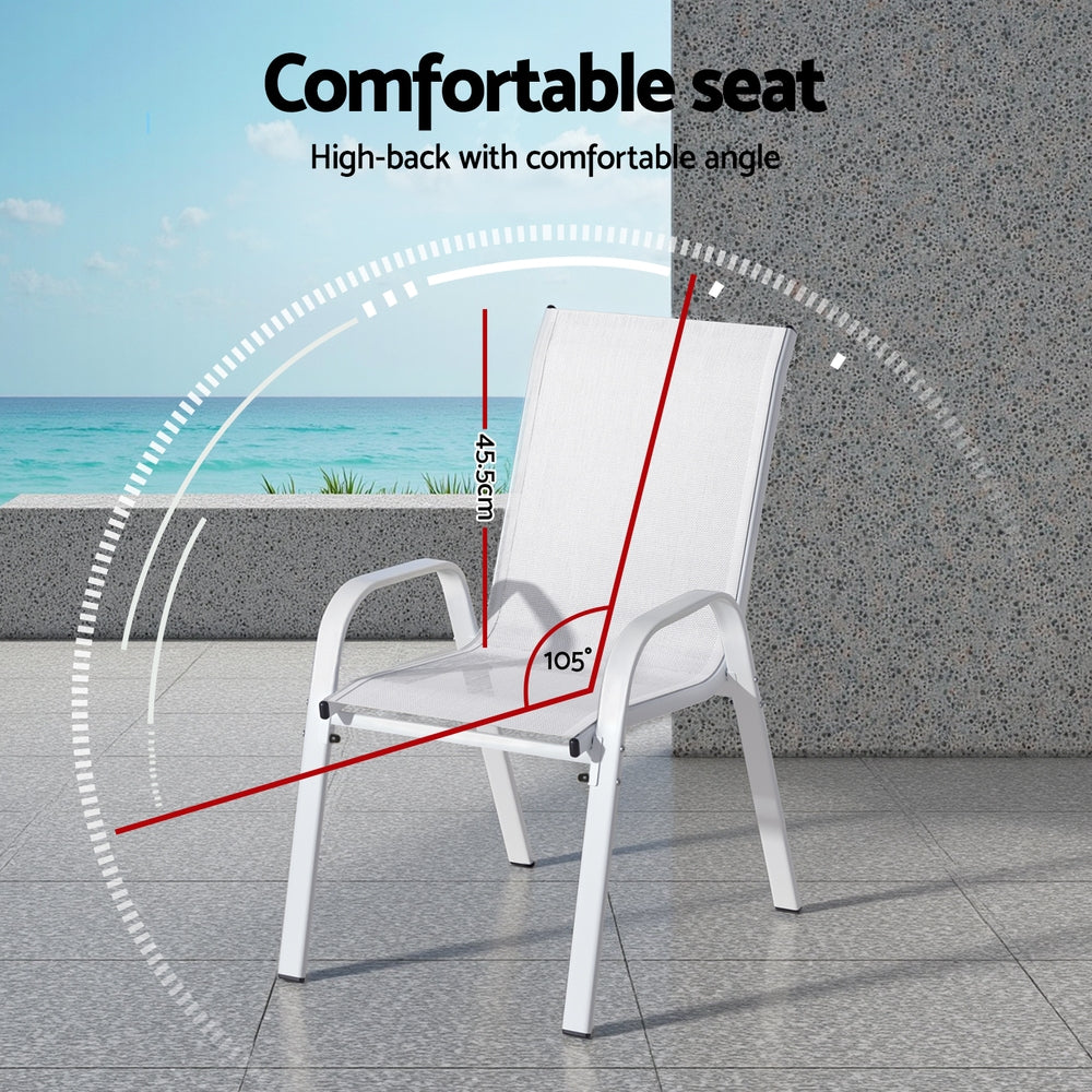 Gardeon 4PC Outdoor Dining Chairs Stackable Lounge Chair Patio Furniture White - Image 5