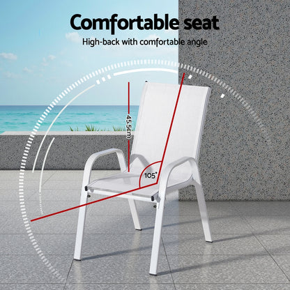 Gardeon 4PC Outdoor Dining Chairs Stackable Lounge Chair Patio Furniture White - Image 5