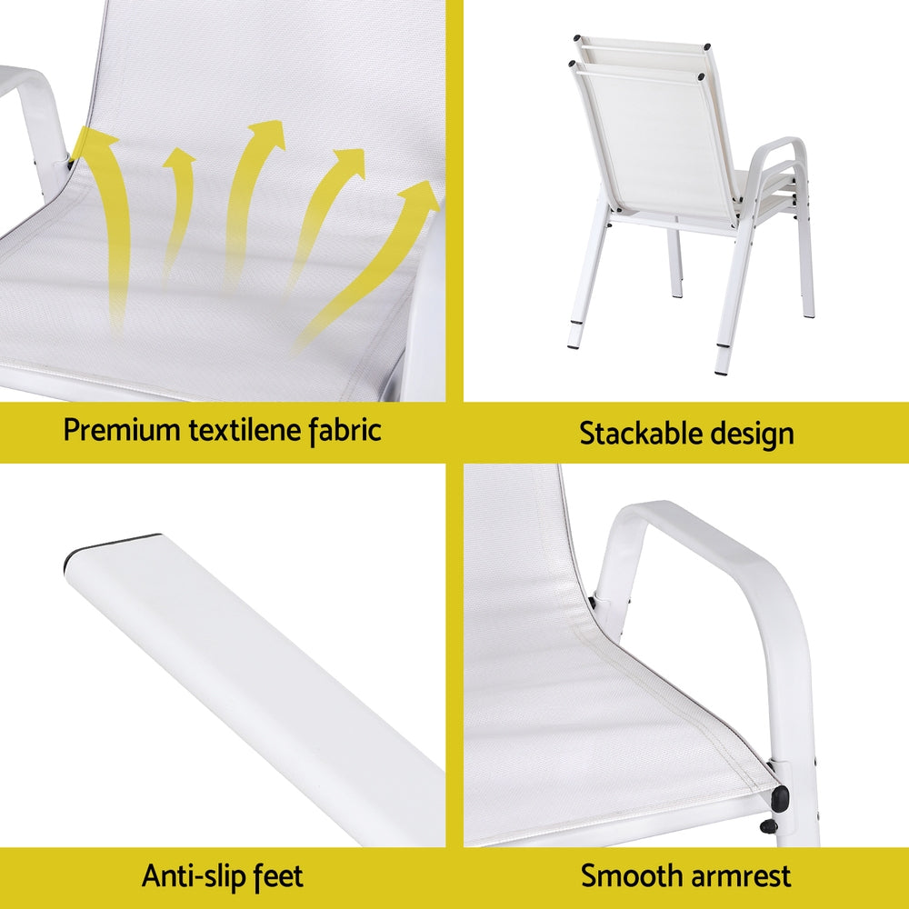 Gardeon 4PC Outdoor Dining Chairs Stackable Lounge Chair Patio Furniture White - Image 6