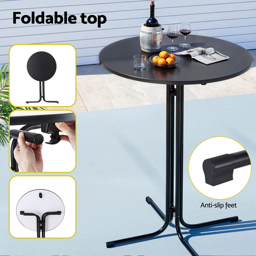 Gardeon Outdoor Bar Table Round Folding Desk Top 109cm Patio Furniture Black - Image 5