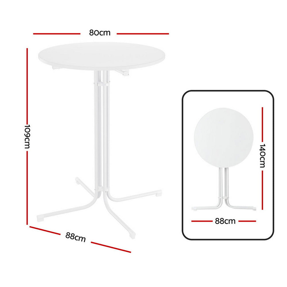 Gardeon Outdoor Bar Table Round Folding Desk Top 109cm Patio Furniture White - Image 2