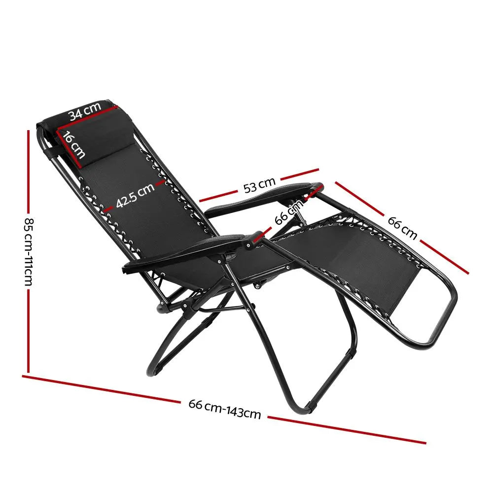 Gardeon Zero Gravity Chair Folding Outdoor Recliner Adjustable Sun Lounge Camping Black - Image 2