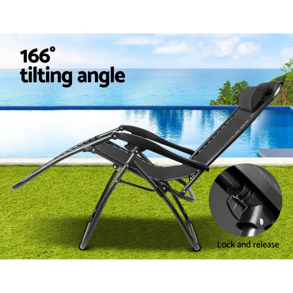 Gardeon Zero Gravity Chair Folding Outdoor Recliner Adjustable Sun Lounge Camping Black - Image 4