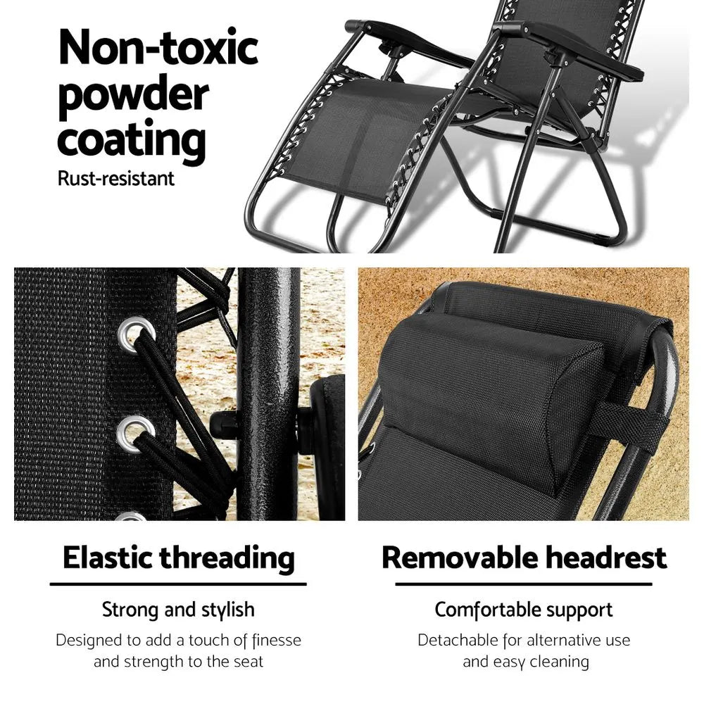 Gardeon Zero Gravity Chair Folding Outdoor Recliner Adjustable Sun Lounge Camping Black - Image 5