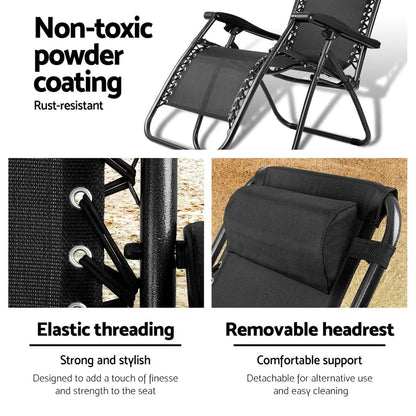 Gardeon Zero Gravity Chair Folding Outdoor Recliner Adjustable Sun Lounge Camping Black - Image 5