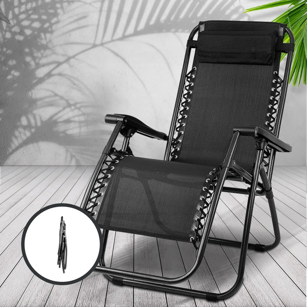 Gardeon Zero Gravity Chair Folding Outdoor Recliner Adjustable Sun Lounge Camping Black - Image 7
