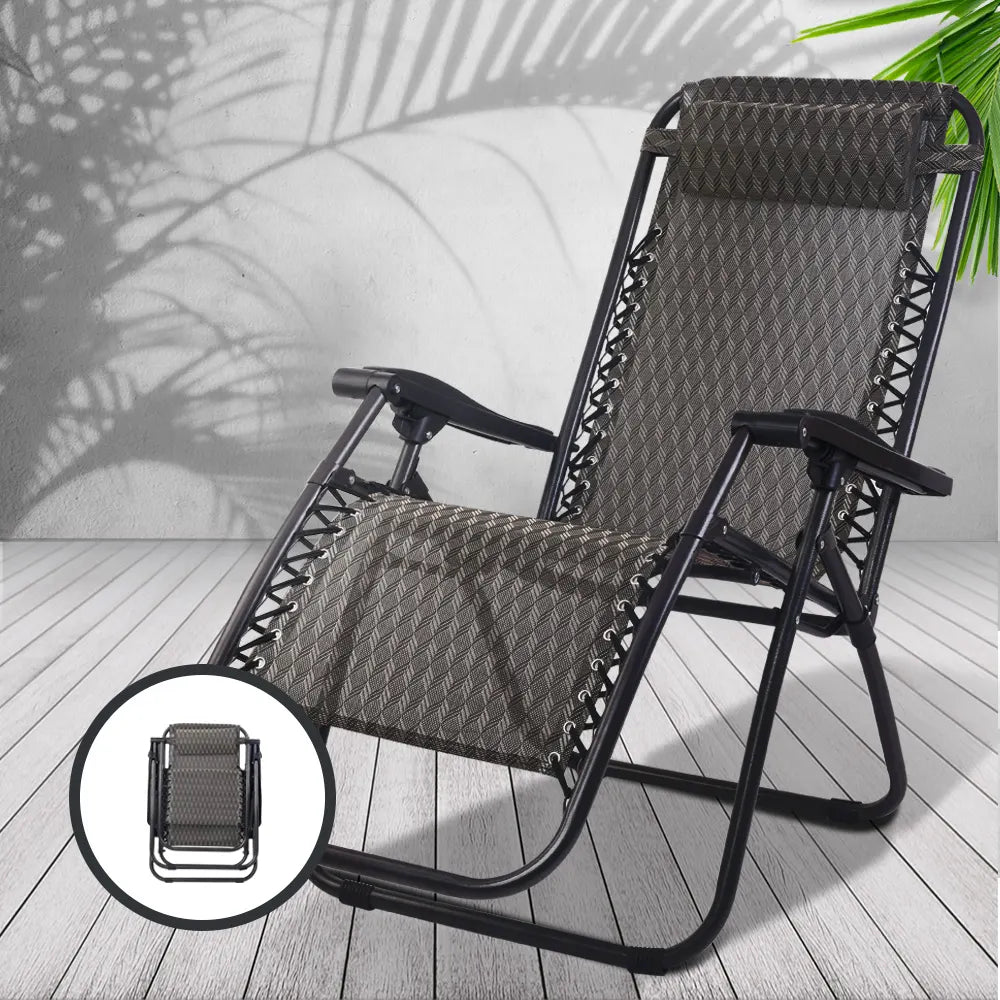 Gardeon Zero Gravity Chair Folding Outdoor Recliner Adjustable Sun Lounge Camping Grey - Image 7