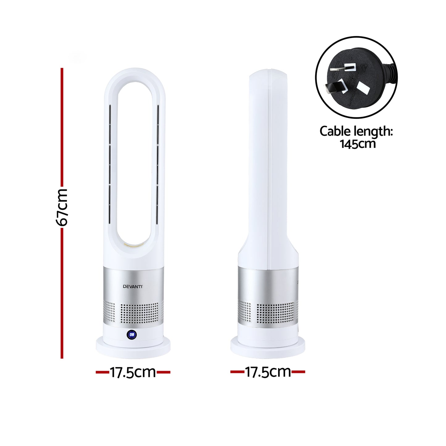 Devanti Bladeless Tower Fan Heater and Cooler 2in1 Portable Oscillation Fan for Bedroom Room Office Use White - Image 2