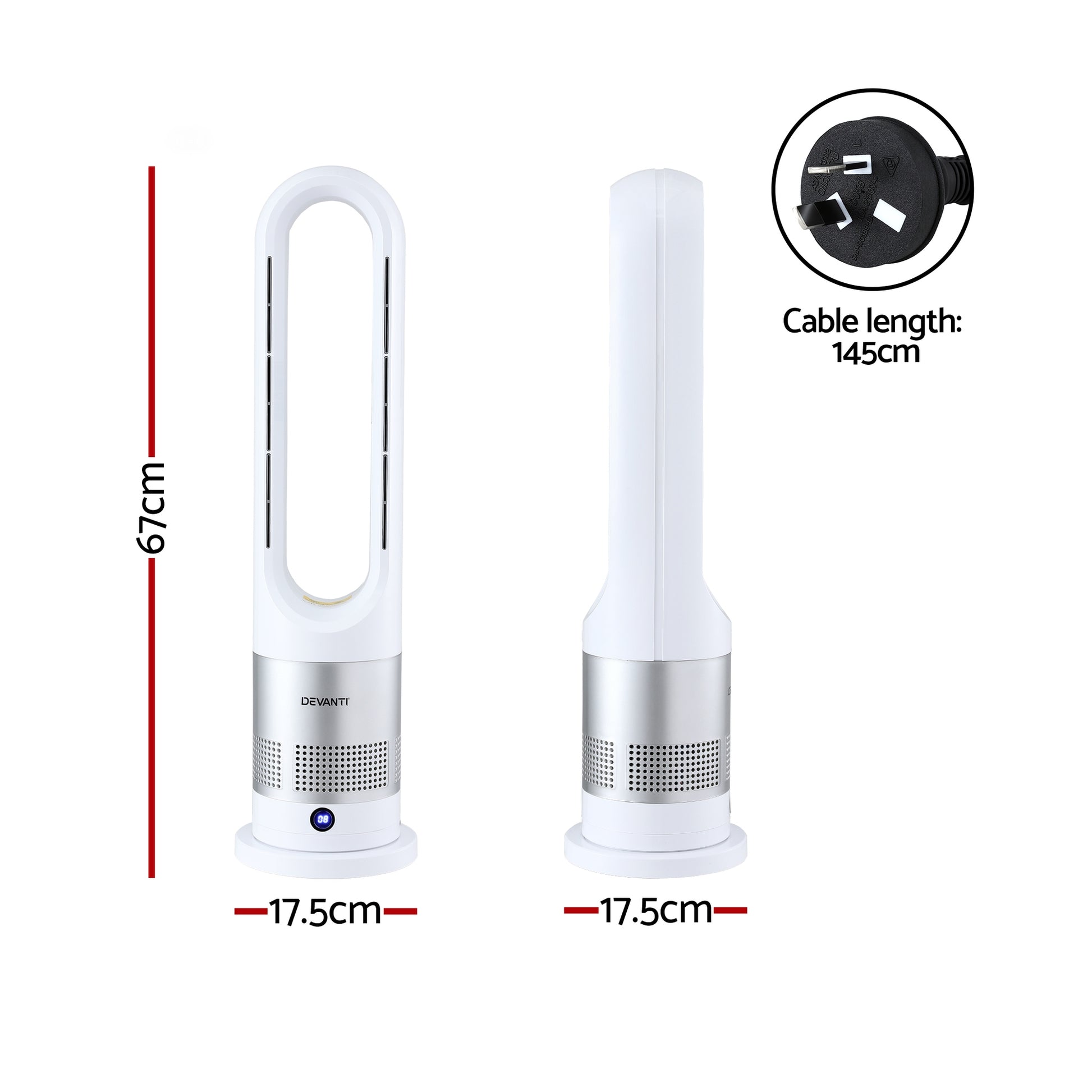 Devanti Bladeless Tower Fan Heater and Cooler 2in1 Portable Oscillation Fan for Bedroom Room Office Use White - Image 2