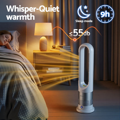 Devanti Bladeless Tower Fan Heater and Cooler 2in1 Portable Oscillation Fan for Bedroom Room Office Use White - Image 7