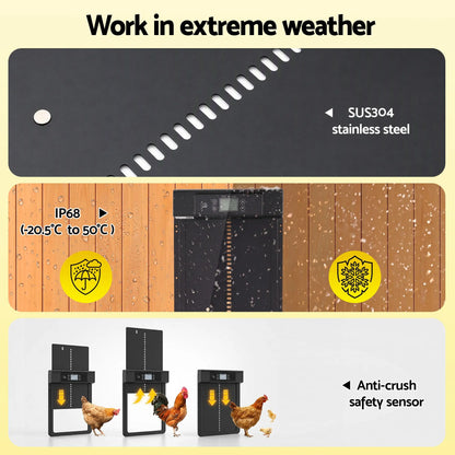 Giantz Automatic Chicken Coop Door 37cm Solar Powered Smart App Control Black - Image 6