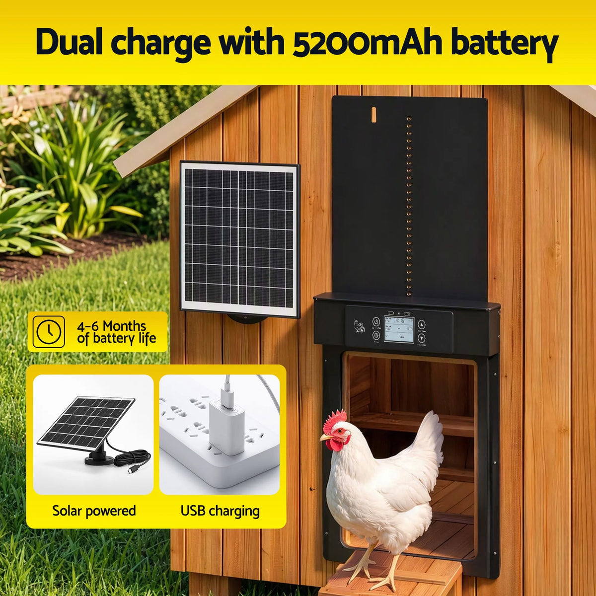 Giantz Automatic Chicken Coop Door 37cm Solar Powered Smart App Control Black - Image 8