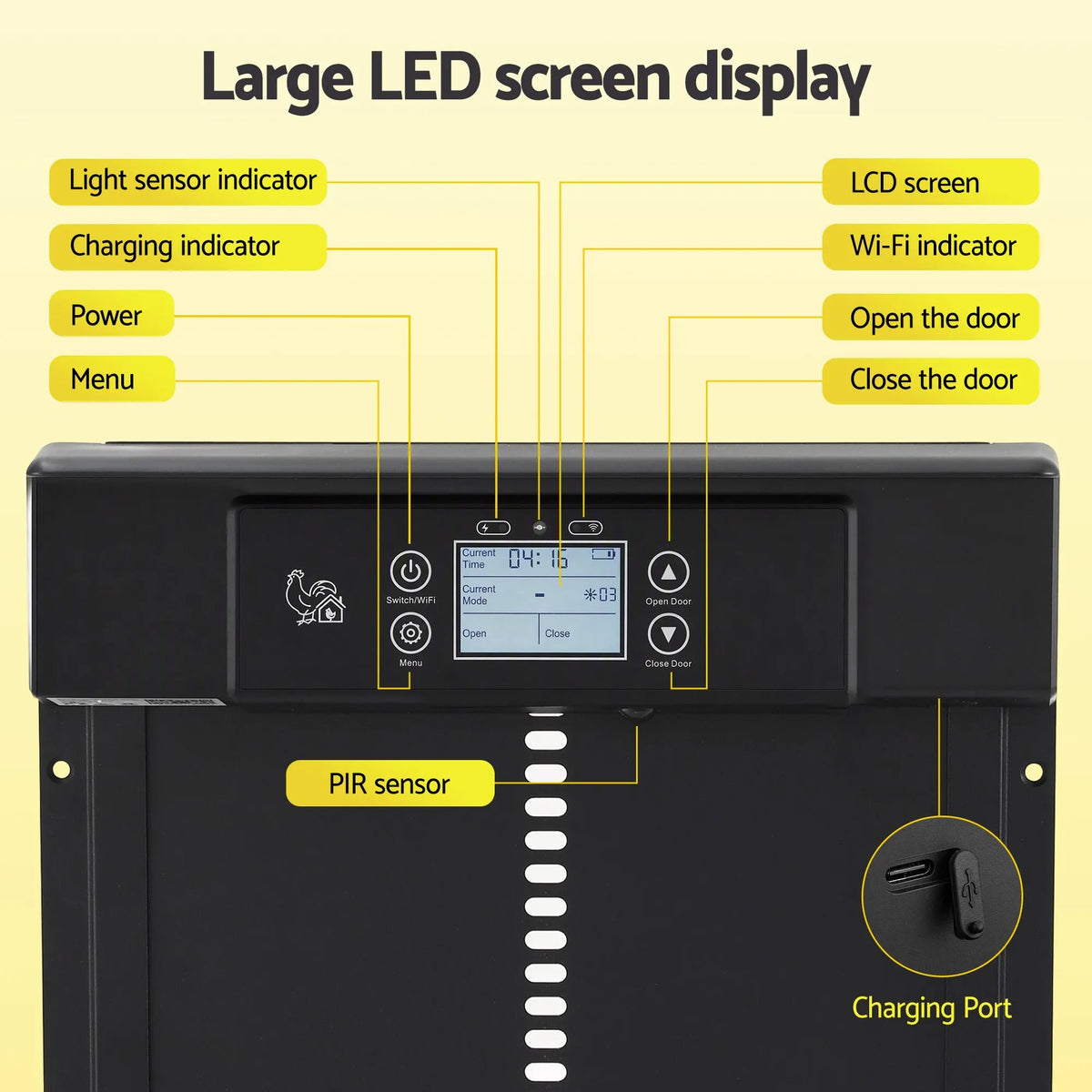 Giantz Automatic Chicken Coop Door 37cm Solar Powered Smart App Control Black - Image 9