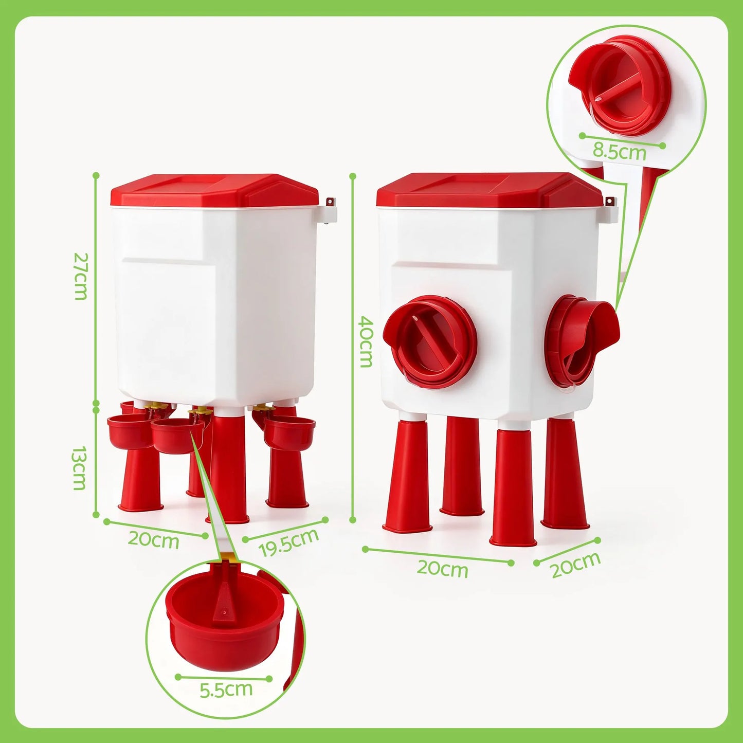 Giantz 8kg Chicken Feeder and 7L Waterer Set Large Capacity Poultry Drinker Kit - Image 3