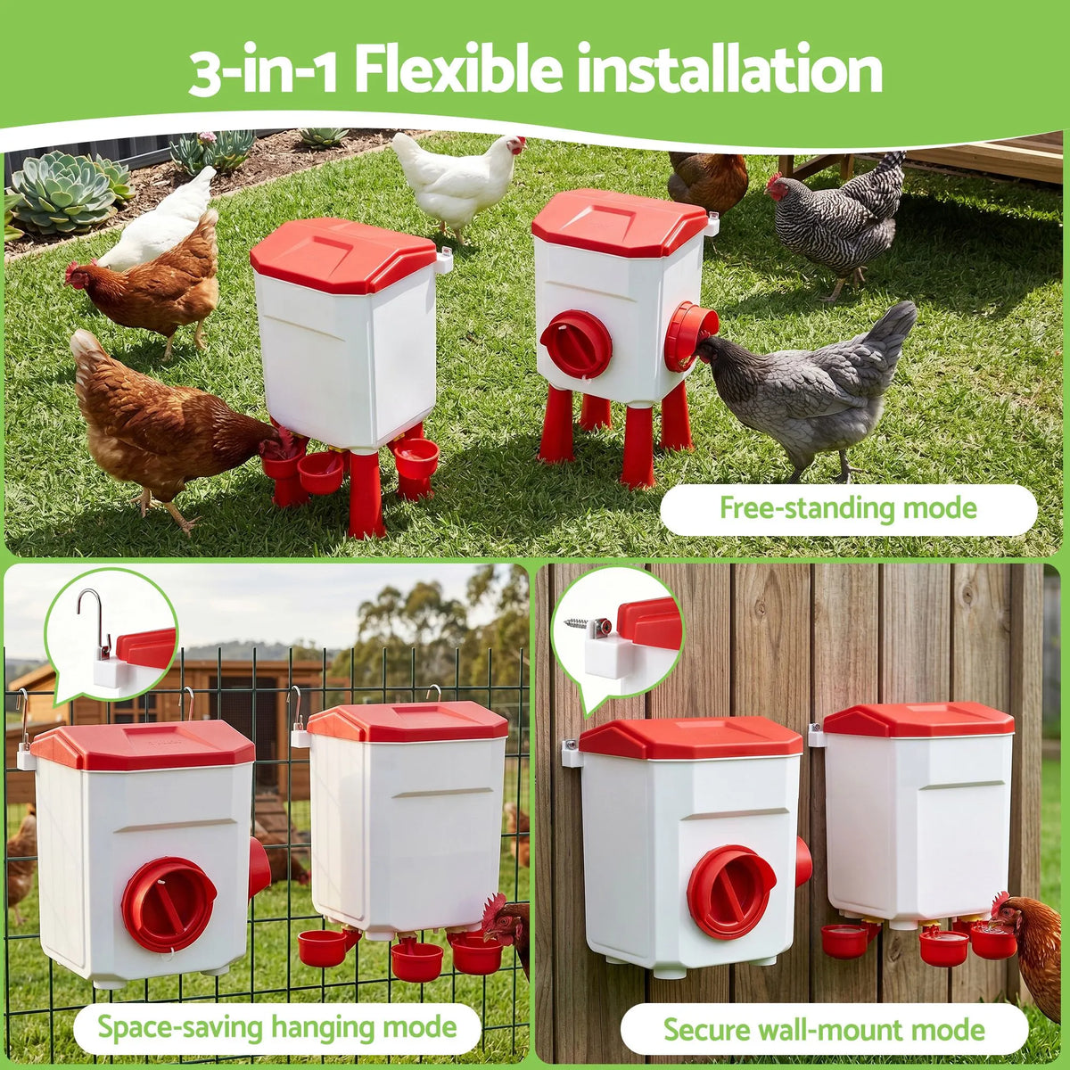 Giantz 8kg Chicken Feeder and 7L Waterer Set Large Capacity Poultry Drinker Kit - Image 5