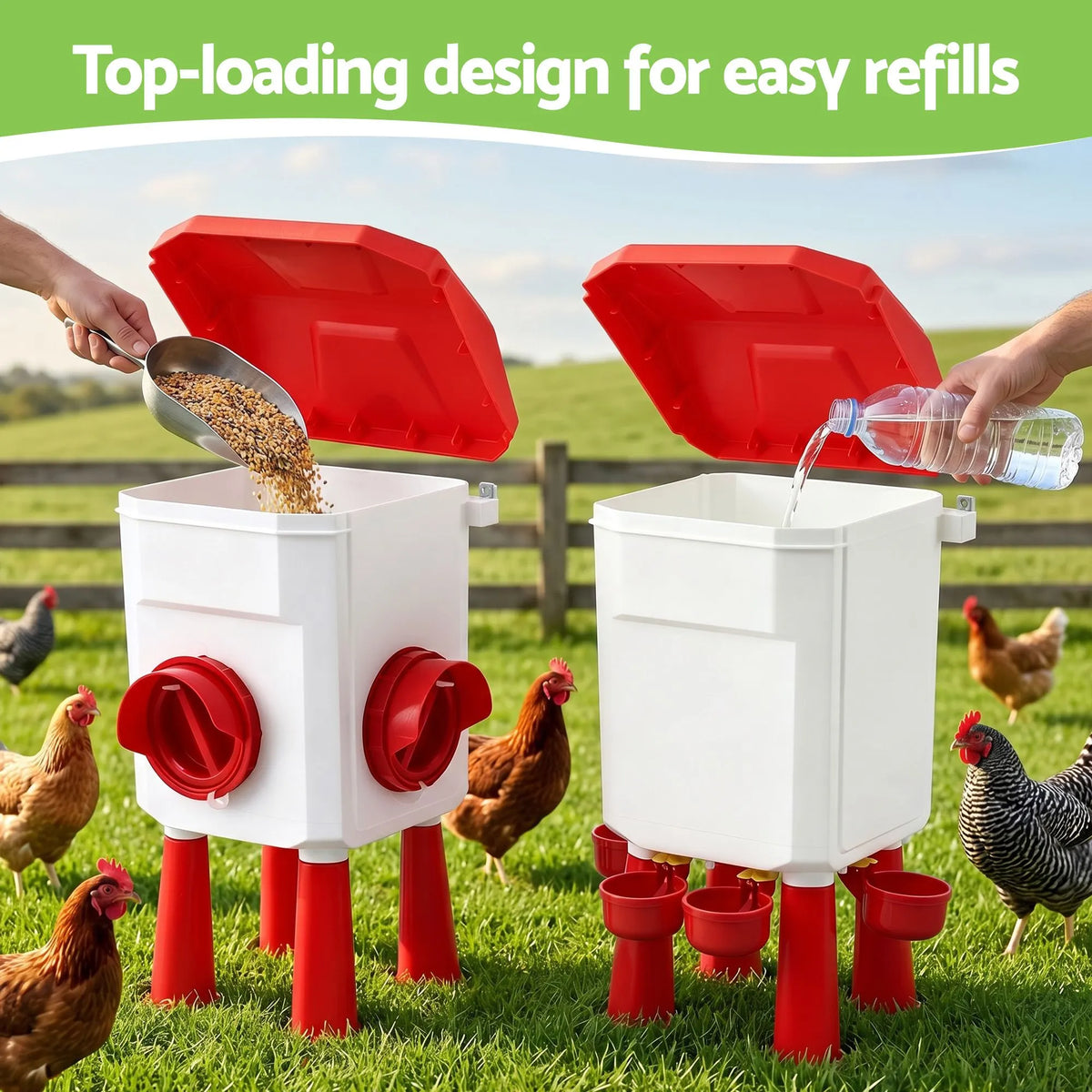 Giantz 8kg Chicken Feeder and 7L Waterer Set Large Capacity Poultry Drinker Kit - Image 8