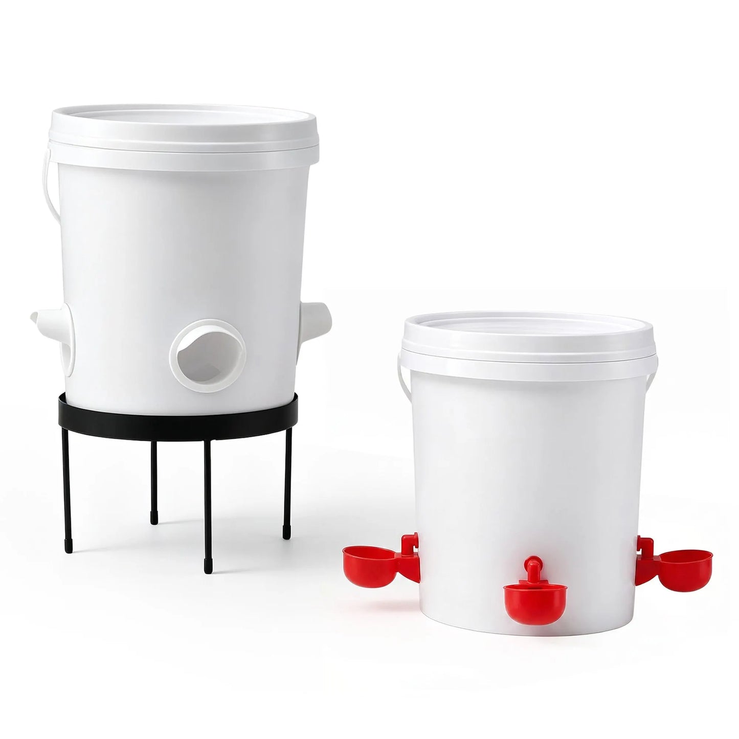 Giantz 20L X2 Chicken Feeder Waterer Set Automatic Poultry Dispenser Metal Stand - Image 2