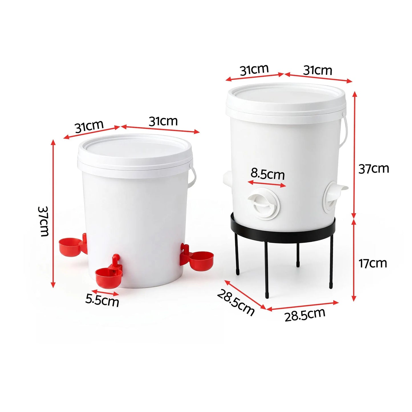 Giantz 20L X2 Chicken Feeder Waterer Set Automatic Poultry Dispenser Metal Stand - Image 3