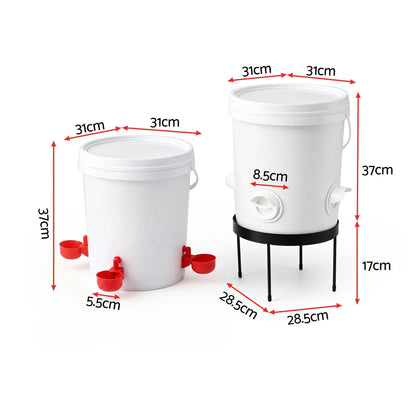 Giantz 20L X2 Chicken Feeder Waterer Set Automatic Poultry Dispenser Metal Stand - Image 3