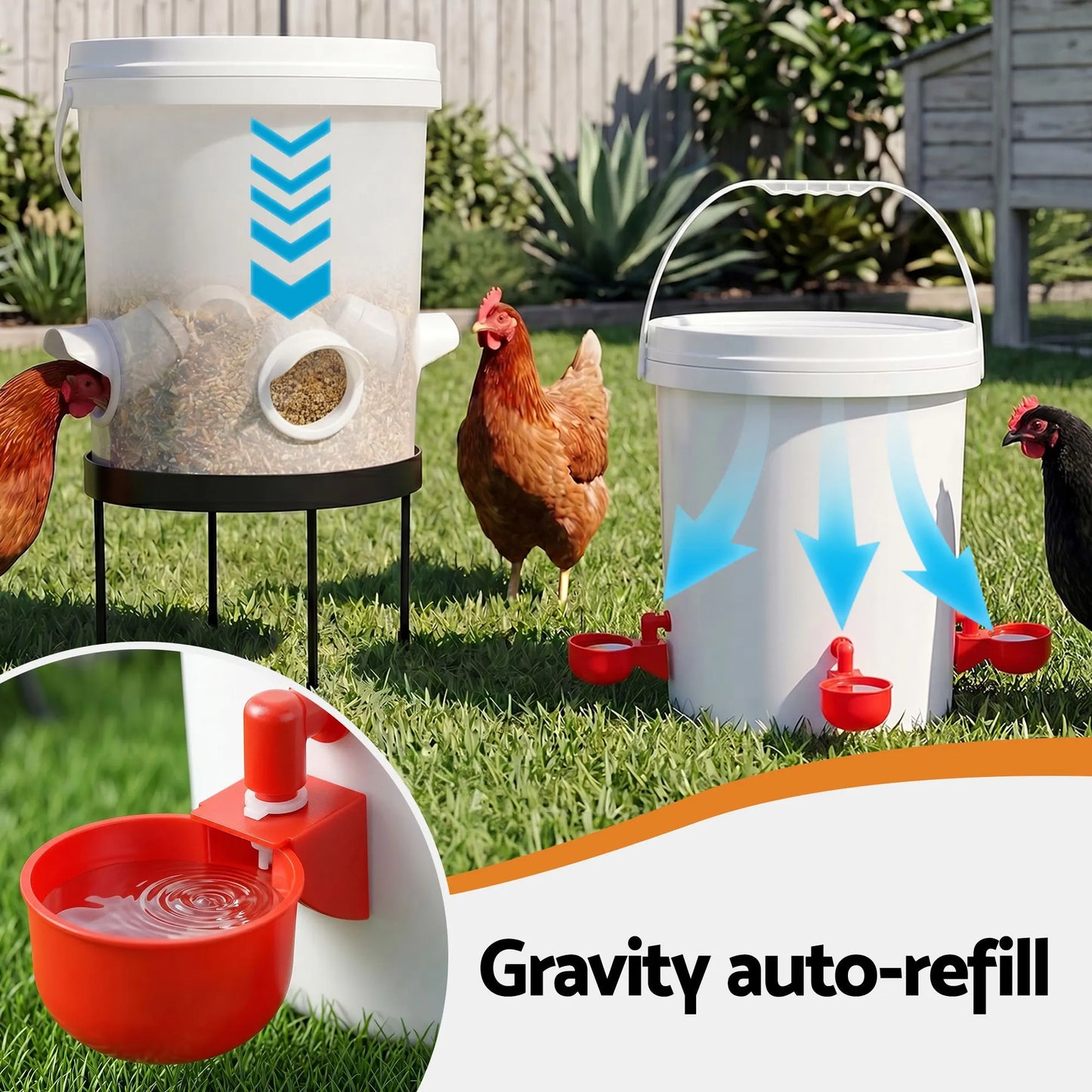 Giantz 20L X2 Chicken Feeder Waterer Set Automatic Poultry Dispenser Metal Stand - Image 6