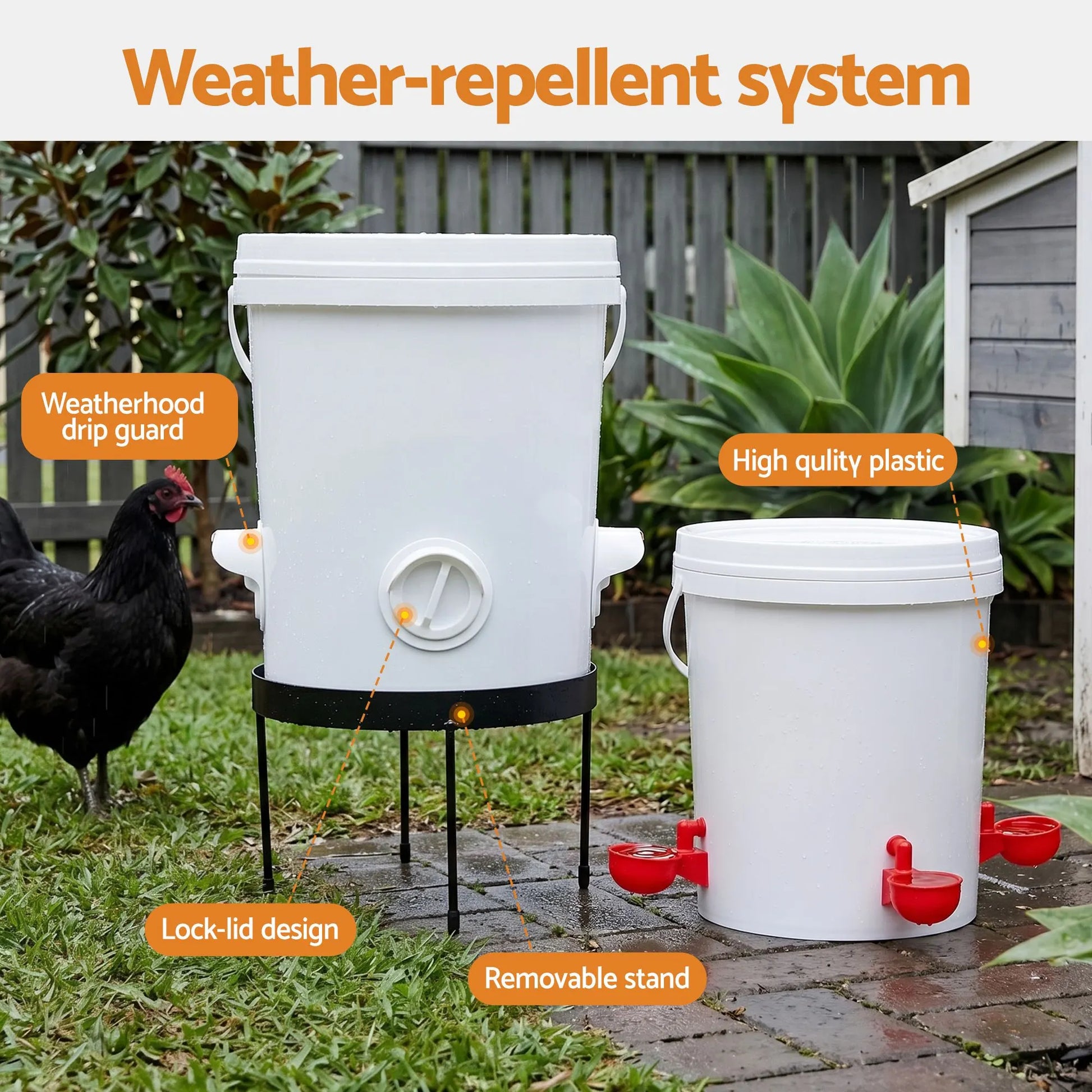 Giantz 20L X2 Chicken Feeder Waterer Set Automatic Poultry Dispenser Metal Stand - Image 7