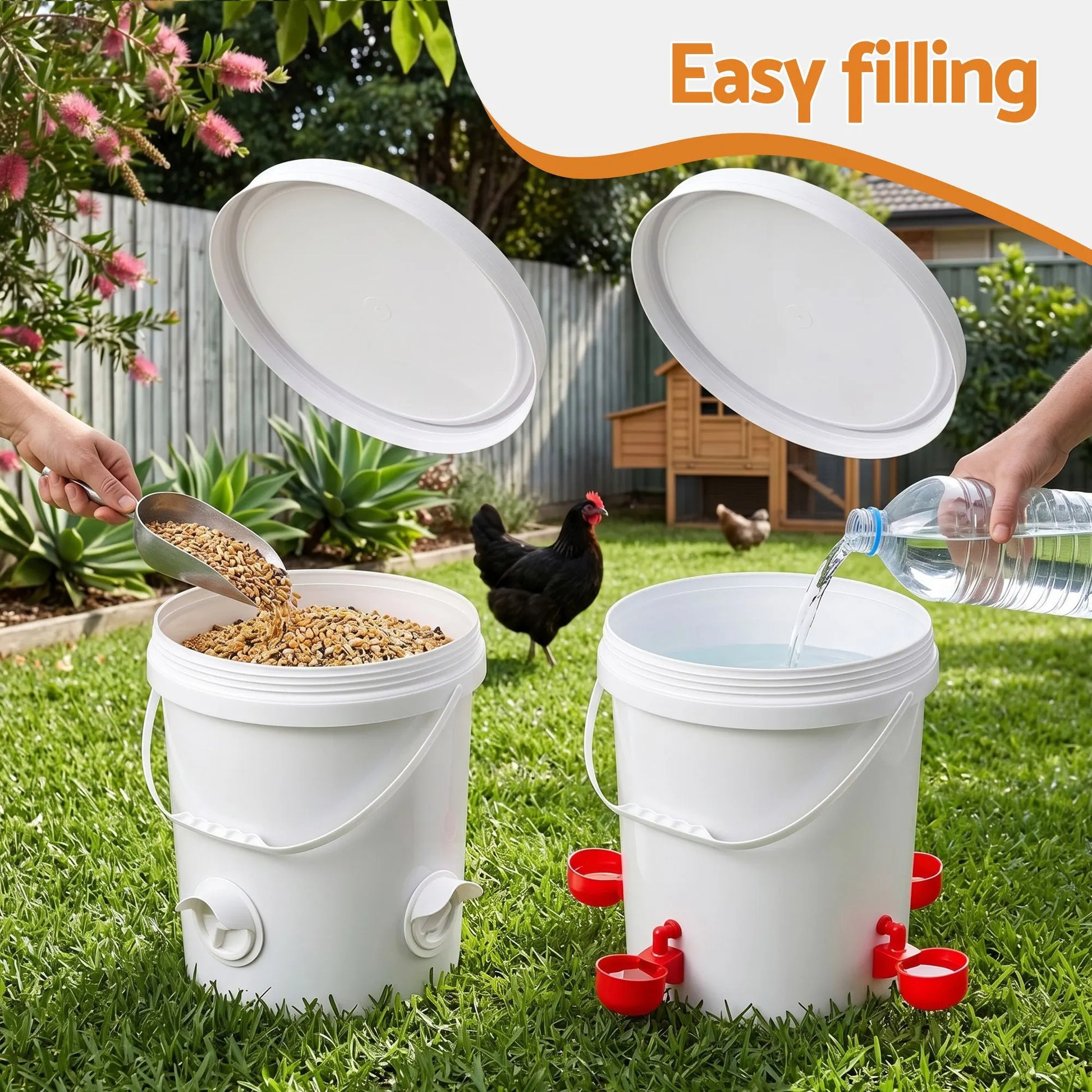 Giantz 20L X2 Chicken Feeder Waterer Set Automatic Poultry Dispenser Metal Stand - Image 8
