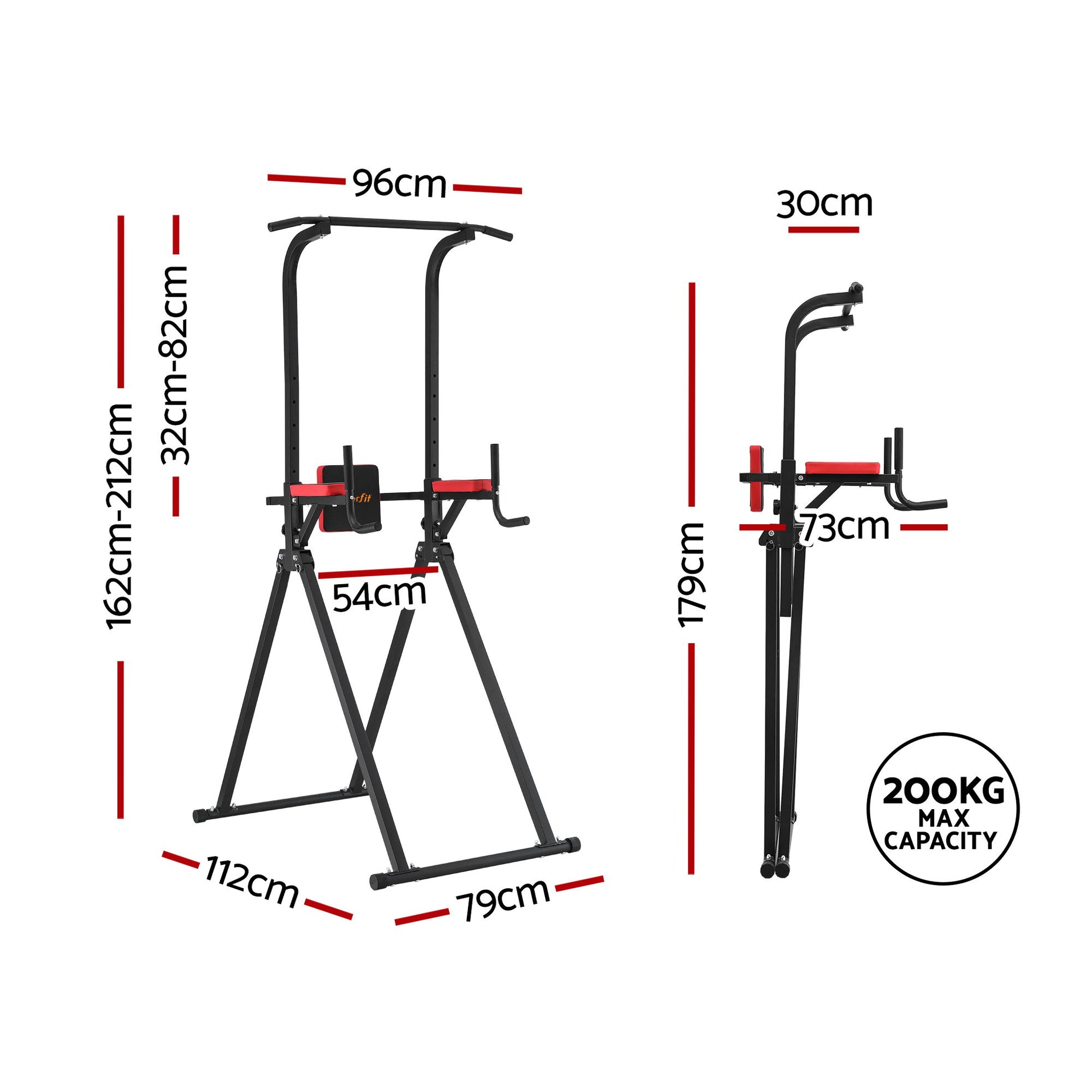 Everfit Chin Up Tower Pull Up Station Adjustable Dip Station Folding Home Gym Black - Image 2