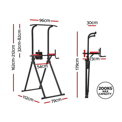 Everfit Chin Up Tower Pull Up Station Adjustable Dip Station Folding Home Gym Black - Image 2