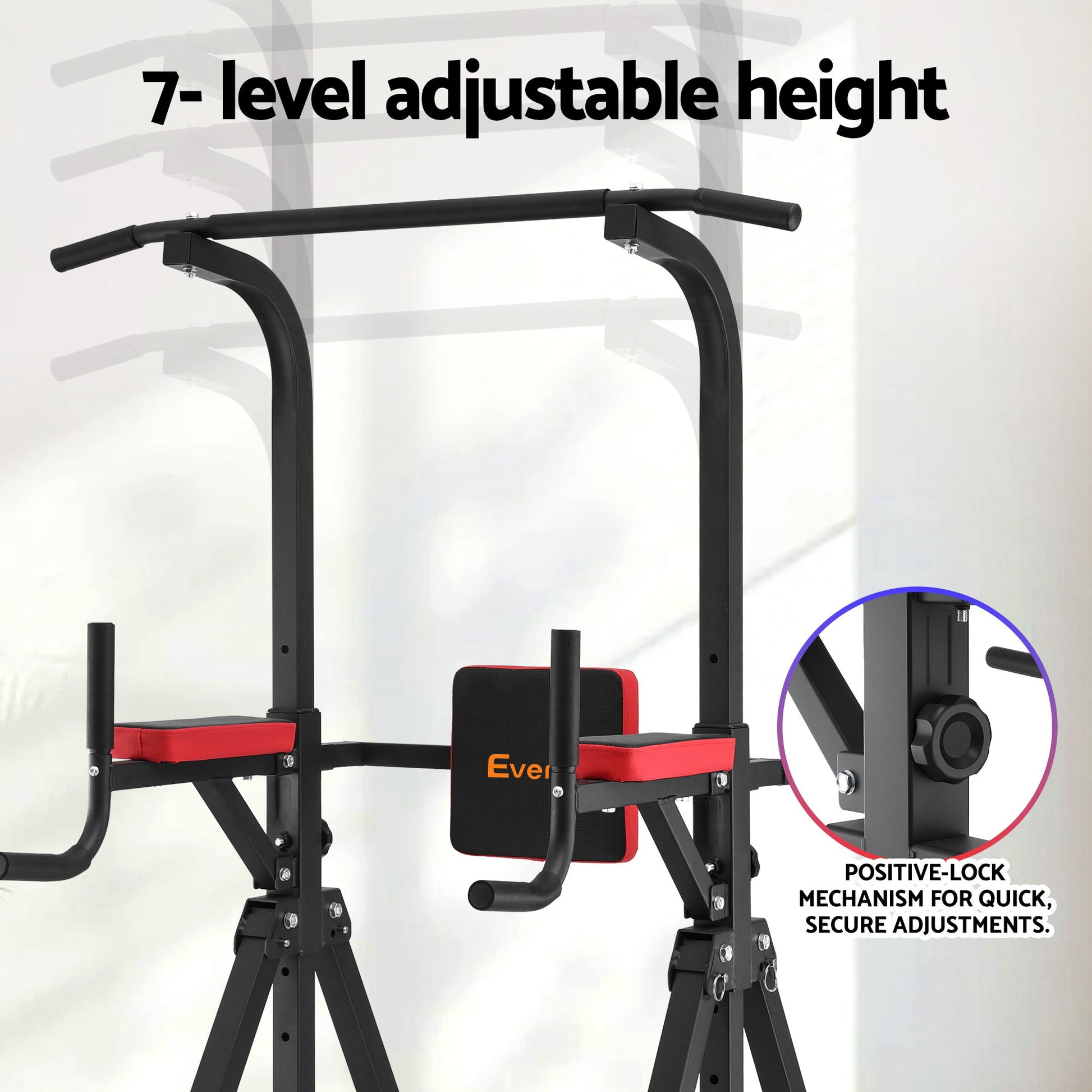 Everfit Chin Up Tower Pull Up Station Adjustable Dip Station Folding Home Gym Black - Image 4