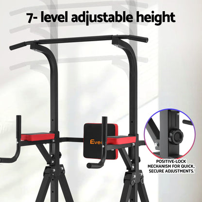 Everfit Chin Up Tower Pull Up Station Adjustable Dip Station Folding Home Gym Black - Image 4