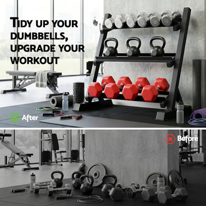 Everfit Dumbbell Rack 3-Tier Heavy Duty Weight Storage for Home Gym 300kg Capacity Black - Image 5