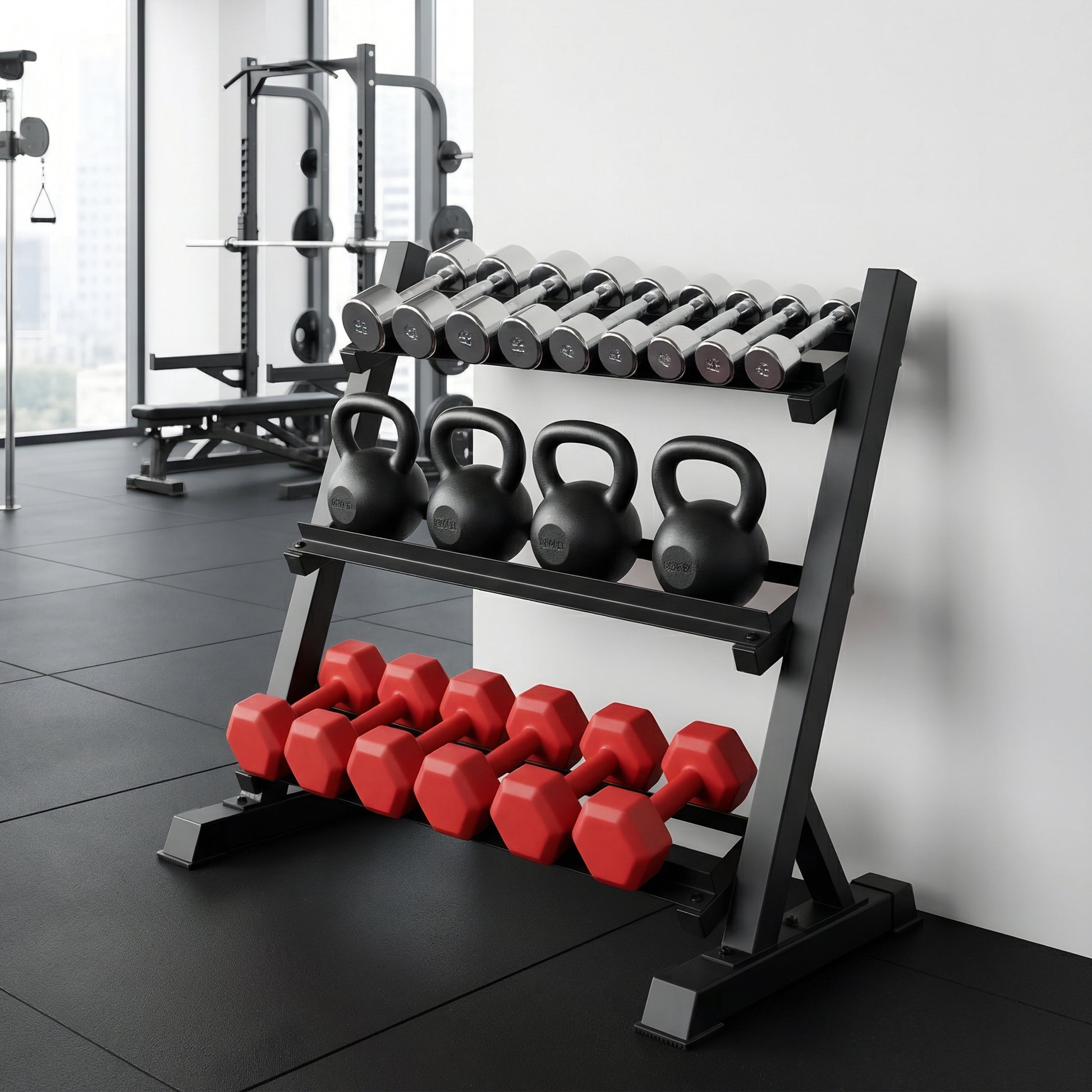 Everfit Dumbbell Rack 3-Tier Heavy Duty Weight Storage for Home Gym 300kg Capacity Black - Image 7