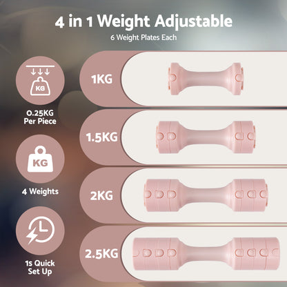 Everfit 2x2.5kg Adjustable Dumbbell Set Weights Set 4-in-1 Home Gym Workout Strength Training - Image 4