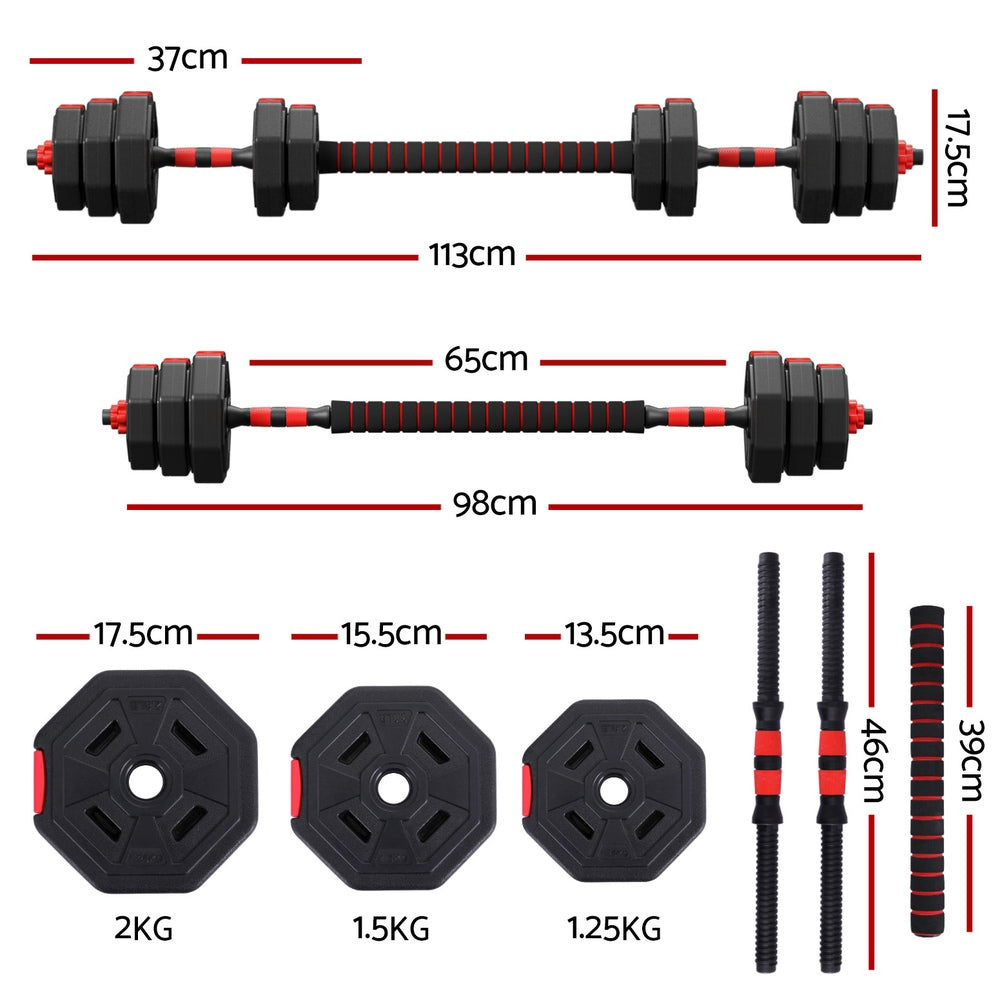 Everfit 20kg Adjustable Dumbbell Barbell Set Weight Plates Home Workout - Image 2