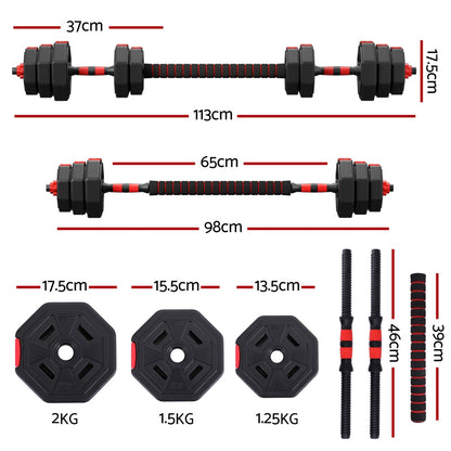 Everfit 20kg Adjustable Dumbbell Barbell Set Weight Plates Home Workout - Image 2
