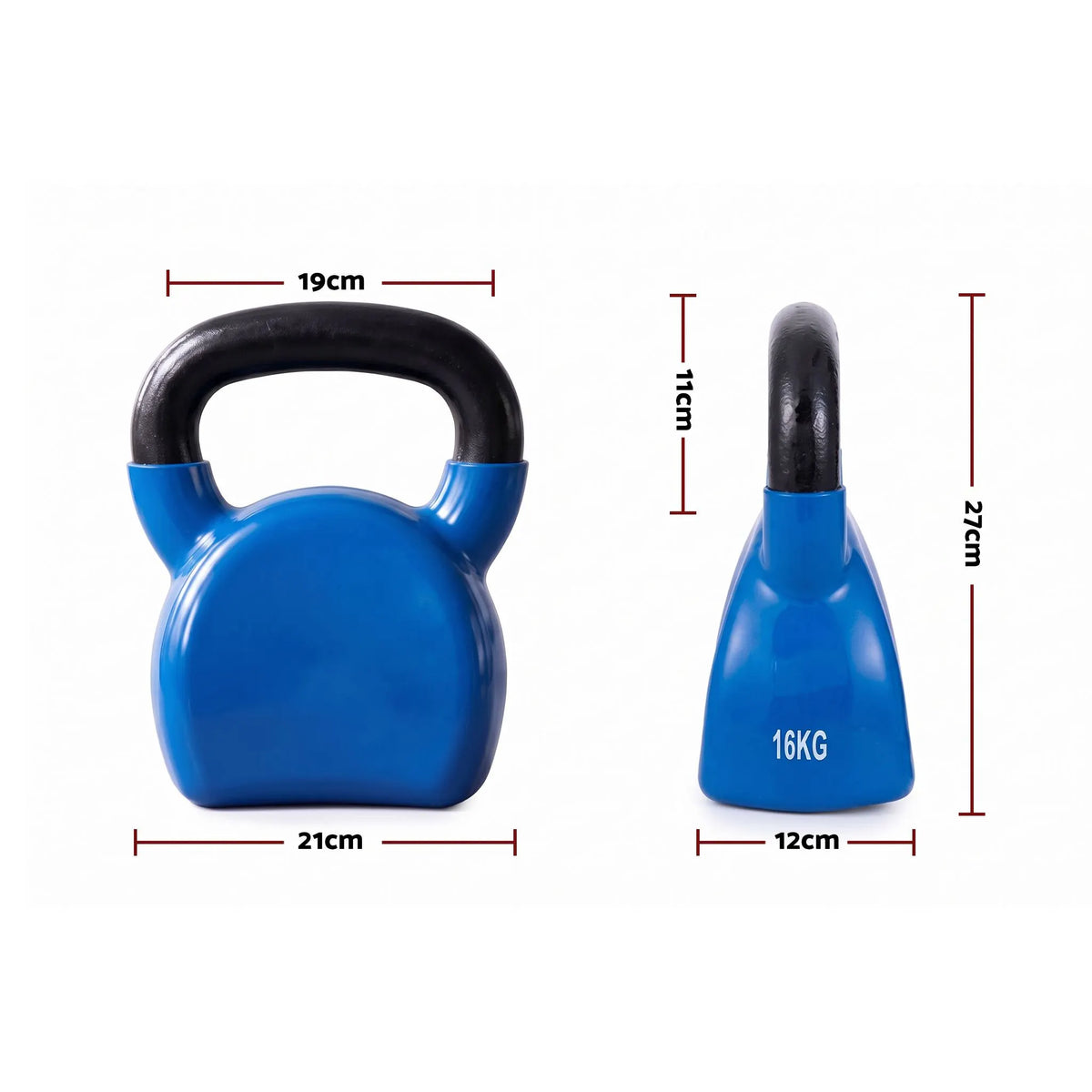 Everfit 16kg Kettlebell Cast Iron Weightlifting Bench Dumbbells Kettle Bell Blue - Image 3
