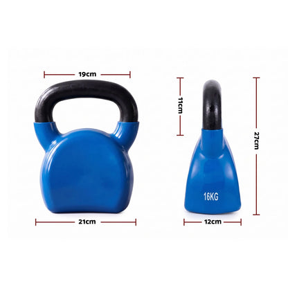 Everfit 16kg Kettlebell Cast Iron Weightlifting Bench Dumbbells Kettle Bell Blue - Image 3