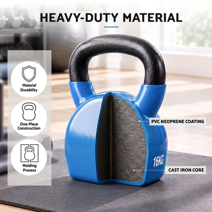 Everfit 16kg Kettlebell Cast Iron Weightlifting Bench Dumbbells Kettle Bell Blue - Image 5