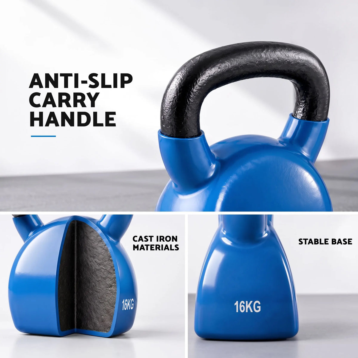 Everfit 16kg Kettlebell Cast Iron Weightlifting Bench Dumbbells Kettle Bell Blue - Image 6