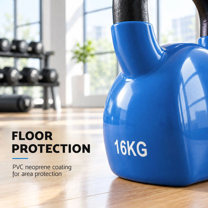 Everfit 16kg Kettlebell Cast Iron Weightlifting Bench Dumbbells Kettle Bell Blue - Image 7