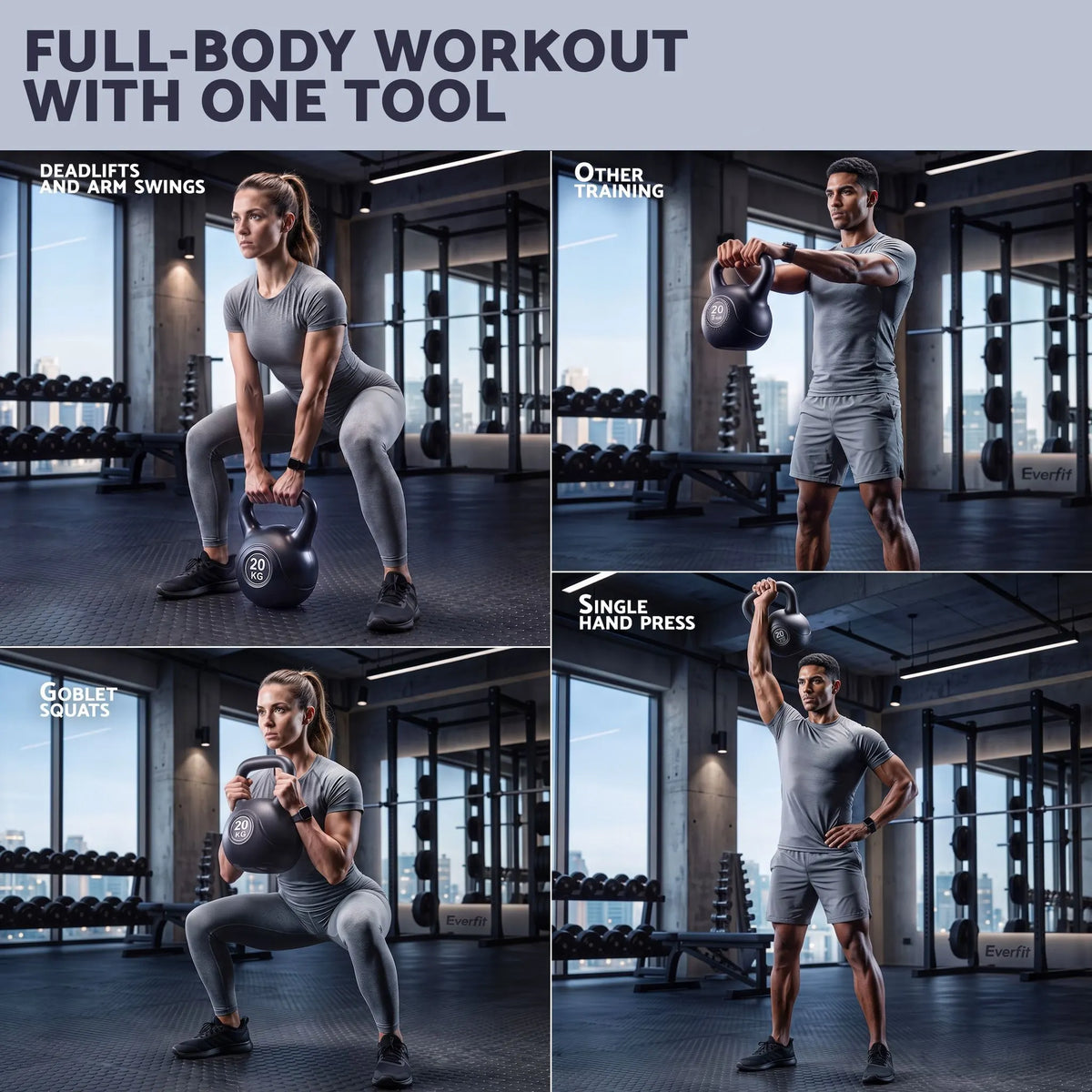 Everfit 20kg Kettlebell Weights Strength Training with Anti-slip Carry Handle & Stable Base Gym Home - Image 6