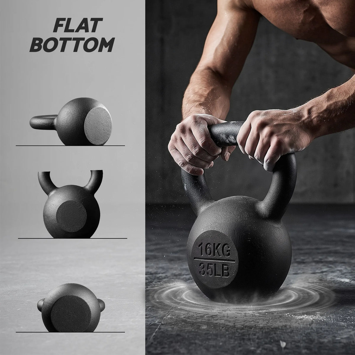 Everfit 16kg Cast Iron Kettlebell Powder Coating Flat Bottom Home Gym - Image 6