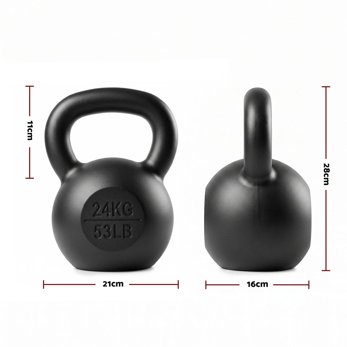 Everfit 24kg Cast Iron Kettlebell Powder Coating Flat Bottom Home Gym - Image 2